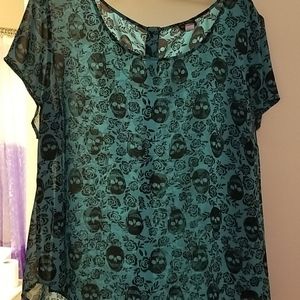 Torrid Teal Top with Black Skulls
